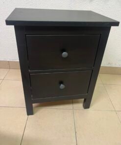 Minimalist Dark Charcoal 2-Drawer Nightstand – Modern Bedside Table with Contrast Round Knobs & Sturdy Square Legs