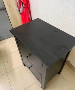 Minimalist Dark Charcoal 2-Drawer Nightstand – Modern Bedside Table with Contrast Round Knobs & Sturdy Square Legs - Image 4