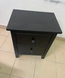 Minimalist Dark Charcoal 2-Drawer Nightstand – Modern Bedside Table with Contrast Round Knobs & Sturdy Square Legs - Image 5