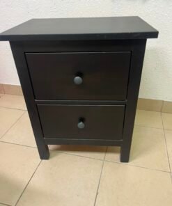 Minimalist Dark Charcoal 2-Drawer Nightstand – Modern Bedside Table with Contrast Round Knobs & Sturdy Square Legs - Image 6