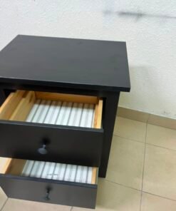 Minimalist Dark Charcoal 2-Drawer Nightstand – Modern Bedside Table with Contrast Round Knobs & Sturdy Square Legs - Image 7