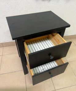 Minimalist Dark Charcoal 2-Drawer Nightstand – Modern Bedside Table with Contrast Round Knobs & Sturdy Square Legs - Image 9