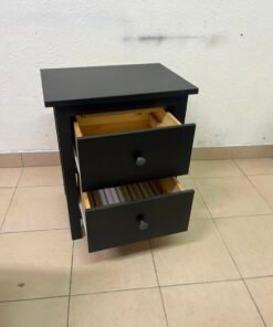 Minimalist Dark Charcoal 2-Drawer Nightstand – Modern Bedside Table with Contrast Round Knobs & Sturdy Square Legs - Image 10