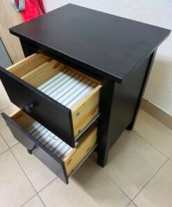 Minimalist Dark Charcoal 2-Drawer Nightstand – Modern Bedside Table with Contrast Round Knobs & Sturdy Square Legs - Image 11