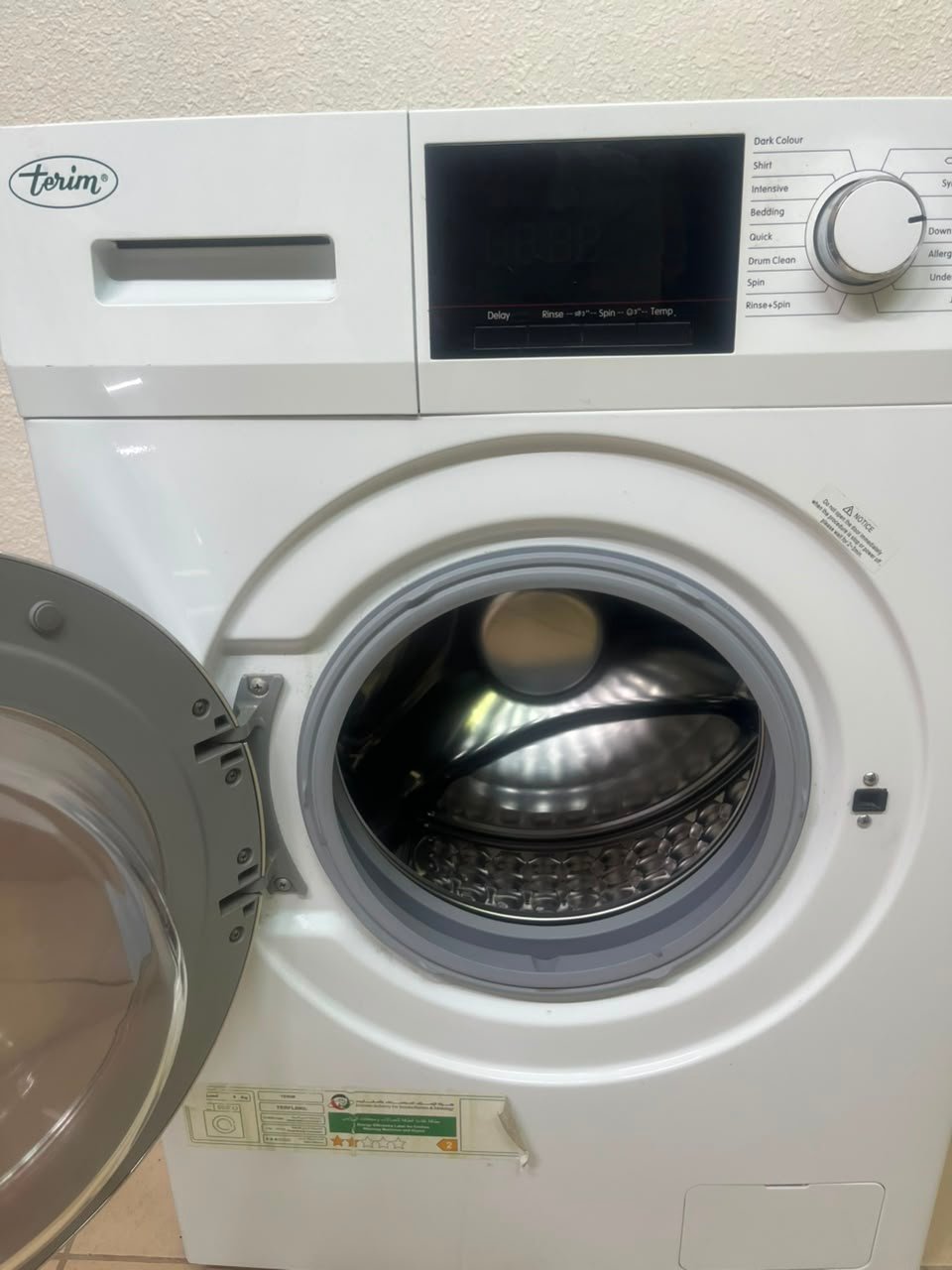 Terim Front-Loading Washing Machine – White Automatic Washer with Digital Display, Rotary Dial, & Large Glass Door - Image 10