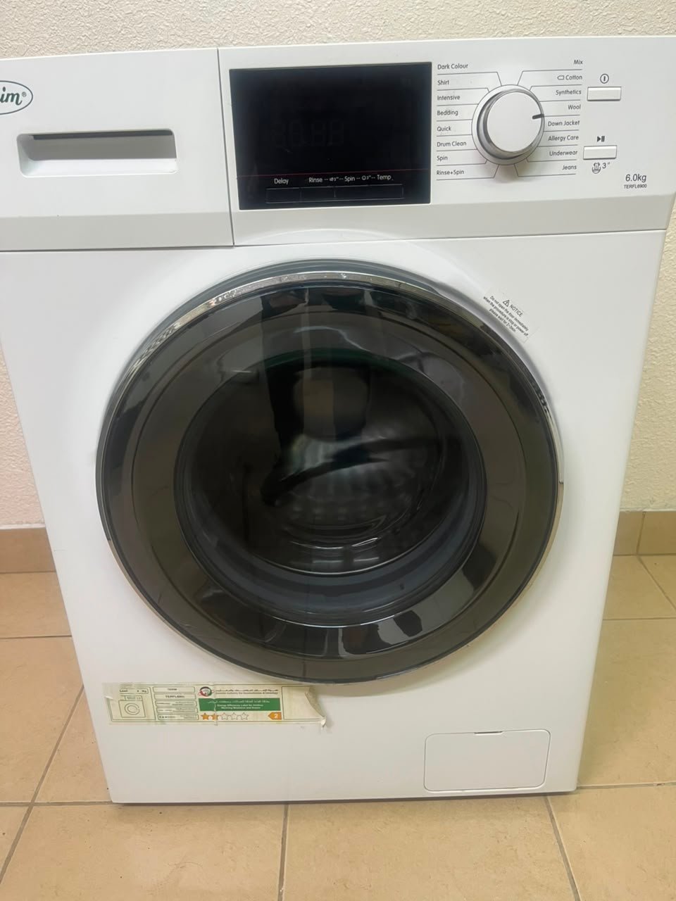 Terim Front-Loading Washing Machine – White Automatic Washer with Digital Display, Rotary Dial, & Large Glass Door - Image 11