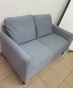 Modern Light Grey 2-Seater Loveseat / Small Sofa – Compact Design with Loose Back Cushions & Short Black Legs - Image 3