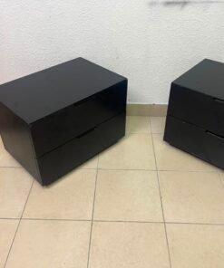 Set of 2 Minimalist Black 2-Drawer Nightstands – Modern Bedside Tables with Handleless Design & Recessed Plinth Base
