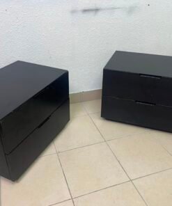 Set of 2 Minimalist Black 2-Drawer Nightstands – Modern Bedside Tables with Handleless Design & Recessed Plinth Base - Image 3