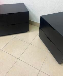 Set of 2 Minimalist Black 2-Drawer Nightstands – Modern Bedside Tables with Handleless Design & Recessed Plinth Base - Image 4