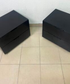Set of 2 Minimalist Black 2-Drawer Nightstands – Modern Bedside Tables with Handleless Design & Recessed Plinth Base - Image 5