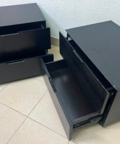 Set of 2 Minimalist Black 2-Drawer Nightstands – Modern Bedside Tables with Handleless Design & Recessed Plinth Base - Image 7