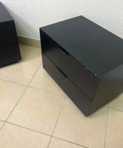 Set of 2 Minimalist Black 2-Drawer Nightstands – Modern Bedside Tables with Handleless Design & Recessed Plinth Base - Image 8