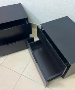 Set of 2 Minimalist Black 2-Drawer Nightstands – Modern Bedside Tables with Handleless Design & Recessed Plinth Base - Image 9