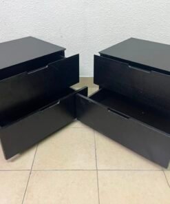 Set of 2 Minimalist Black 2-Drawer Nightstands – Modern Bedside Tables with Handleless Design & Recessed Plinth Base - Image 11
