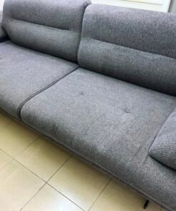 Modern Dark Grey 2-Seater Fabric Sofa / Loveseat – Plush Cushions with Horizontal Panel Stitching & Low-Profile Legs - Image 2