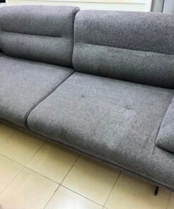 Modern Dark Grey 2-Seater Fabric Sofa / Loveseat – Plush Cushions with Horizontal Panel Stitching & Low-Profile Legs
