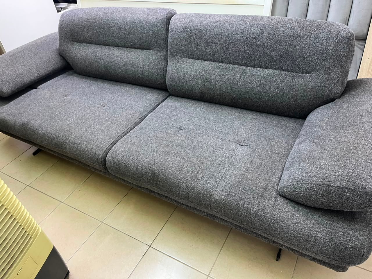 Modern Dark Grey 2-Seater Fabric Sofa / Loveseat – Plush Cushions with Horizontal Panel Stitching & Low-Profile Legs
