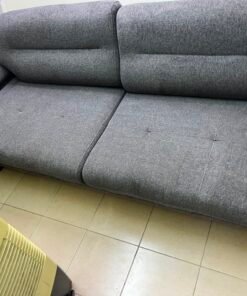 Modern Dark Grey 2-Seater Fabric Sofa / Loveseat – Plush Cushions with Horizontal Panel Stitching & Low-Profile Legs - Image 4