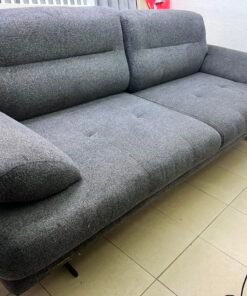 Modern Dark Grey 2-Seater Fabric Sofa / Loveseat – Plush Cushions with Horizontal Panel Stitching & Low-Profile Legs - Image 6