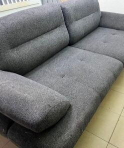 Modern Dark Grey 2-Seater Fabric Sofa / Loveseat – Plush Cushions with Horizontal Panel Stitching & Low-Profile Legs - Image 7
