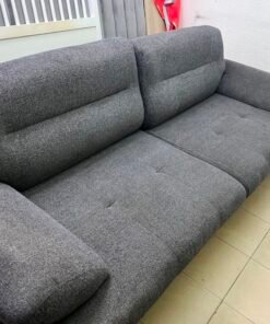 Modern Dark Grey 2-Seater Fabric Sofa / Loveseat – Plush Cushions with Horizontal Panel Stitching & Low-Profile Legs - Image 8