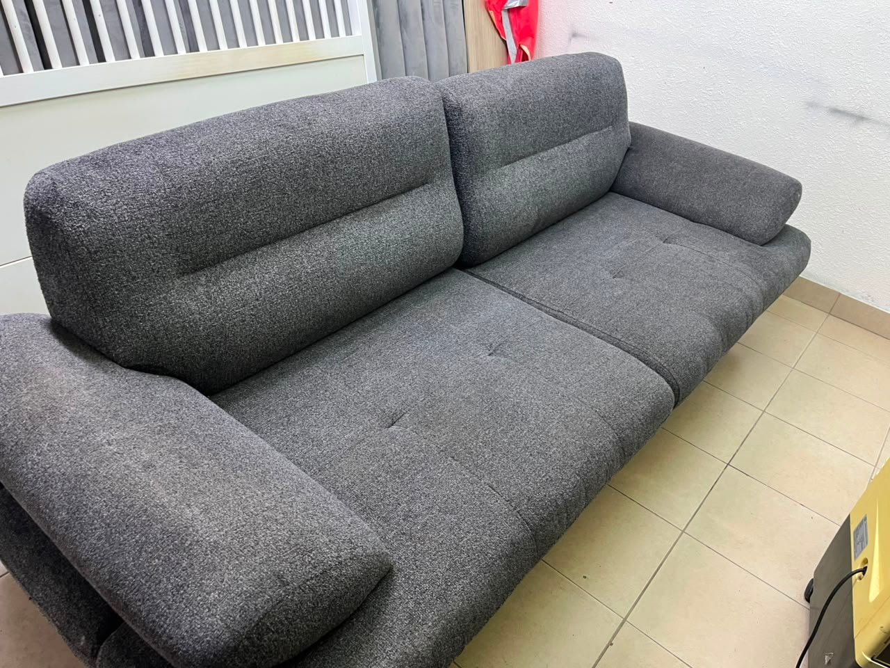 Modern Dark Grey 2-Seater Fabric Sofa / Loveseat – Plush Cushions with Horizontal Panel Stitching & Low-Profile Legs - Image 8