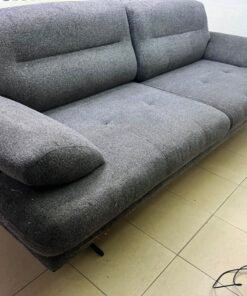 Modern Dark Grey 2-Seater Fabric Sofa / Loveseat – Plush Cushions with Horizontal Panel Stitching & Low-Profile Legs - Image 9