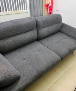 Modern Dark Grey 2-Seater Fabric Sofa / Loveseat – Plush Cushions with Horizontal Panel Stitching & Low-Profile Legs - Image 10