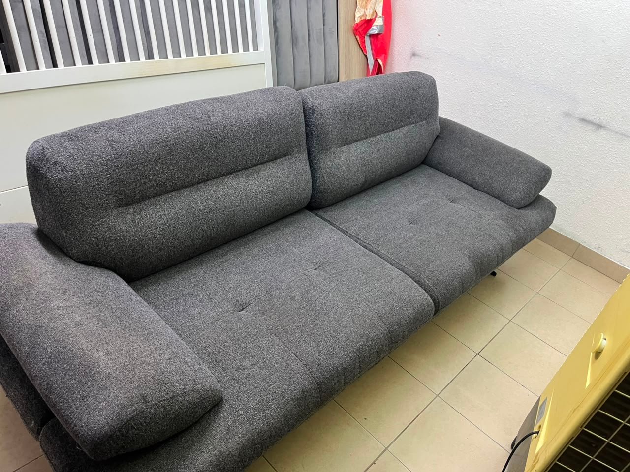 Modern Dark Grey 2-Seater Fabric Sofa / Loveseat – Plush Cushions with Horizontal Panel Stitching & Low-Profile Legs - Image 10
