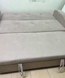 Modern Beige Convertible Sofa Bed with Cup Holders – Plush Tufted Futon with Pull-Out Storage / Sleeper Function for Apartments & Guest Rooms - Image 4