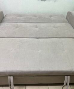 Modern Beige Convertible Sofa Bed with Cup Holders – Plush Tufted Futon with Pull-Out Storage / Sleeper Function for Apartments & Guest Rooms - Image 5
