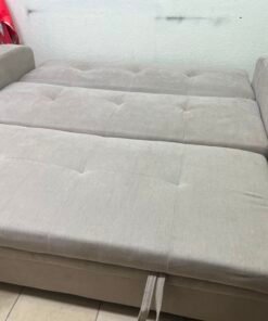Modern Beige Convertible Sofa Bed with Cup Holders – Plush Tufted Futon with Pull-Out Storage / Sleeper Function for Apartments & Guest Rooms - Image 7