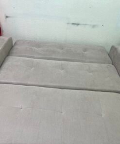 Modern Beige Convertible Sofa Bed with Cup Holders – Plush Tufted Futon with Pull-Out Storage / Sleeper Function for Apartments & Guest Rooms - Image 9