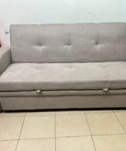 Modern Beige Convertible Sofa Bed with Cup Holders – Plush Tufted Futon with Pull-Out Storage / Sleeper Function for Apartments & Guest Rooms - Image 11
