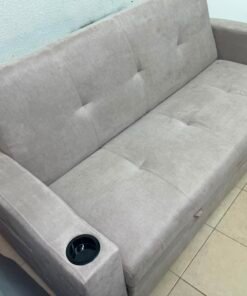 Modern Beige Convertible Sofa Bed with Cup Holders – Plush Tufted Futon with Pull-Out Storage / Sleeper Function for Apartments & Guest Rooms - Image 13