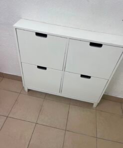 Modern White 4-Compartment Shoe Cabinet / Storage Unit – Compact 2x2 Tilt-Out Organizer with Black Cutout Handles - Image 6