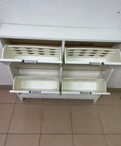 Modern White 4-Compartment Shoe Cabinet / Storage Unit – Compact 2x2 Tilt-Out Organizer with Black Cutout Handles - Image 11