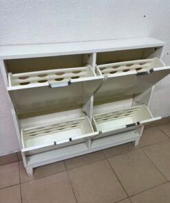 Modern White 4-Compartment Shoe Cabinet / Storage Unit – Compact 2x2 Tilt-Out Organizer with Black Cutout Handles - Image 13