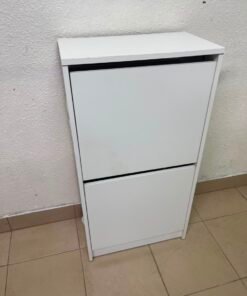 Minimalist White 2-Tier Shoe Cabinet / Storage Unit – Compact Tilt-Out Organizer with Handleless Flap Doors - Image 2