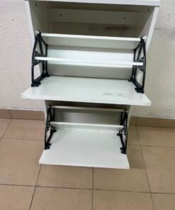 Minimalist White 2-Tier Shoe Cabinet / Storage Unit – Compact Tilt-Out Organizer with Handleless Flap Doors - Image 4
