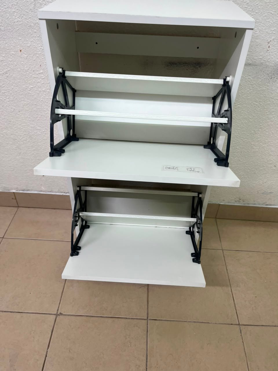 Minimalist White 2-Tier Shoe Cabinet / Storage Unit – Compact Tilt-Out Organizer with Handleless Flap Doors - Image 4