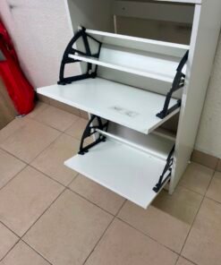 Minimalist White 2-Tier Shoe Cabinet / Storage Unit – Compact Tilt-Out Organizer with Handleless Flap Doors - Image 5
