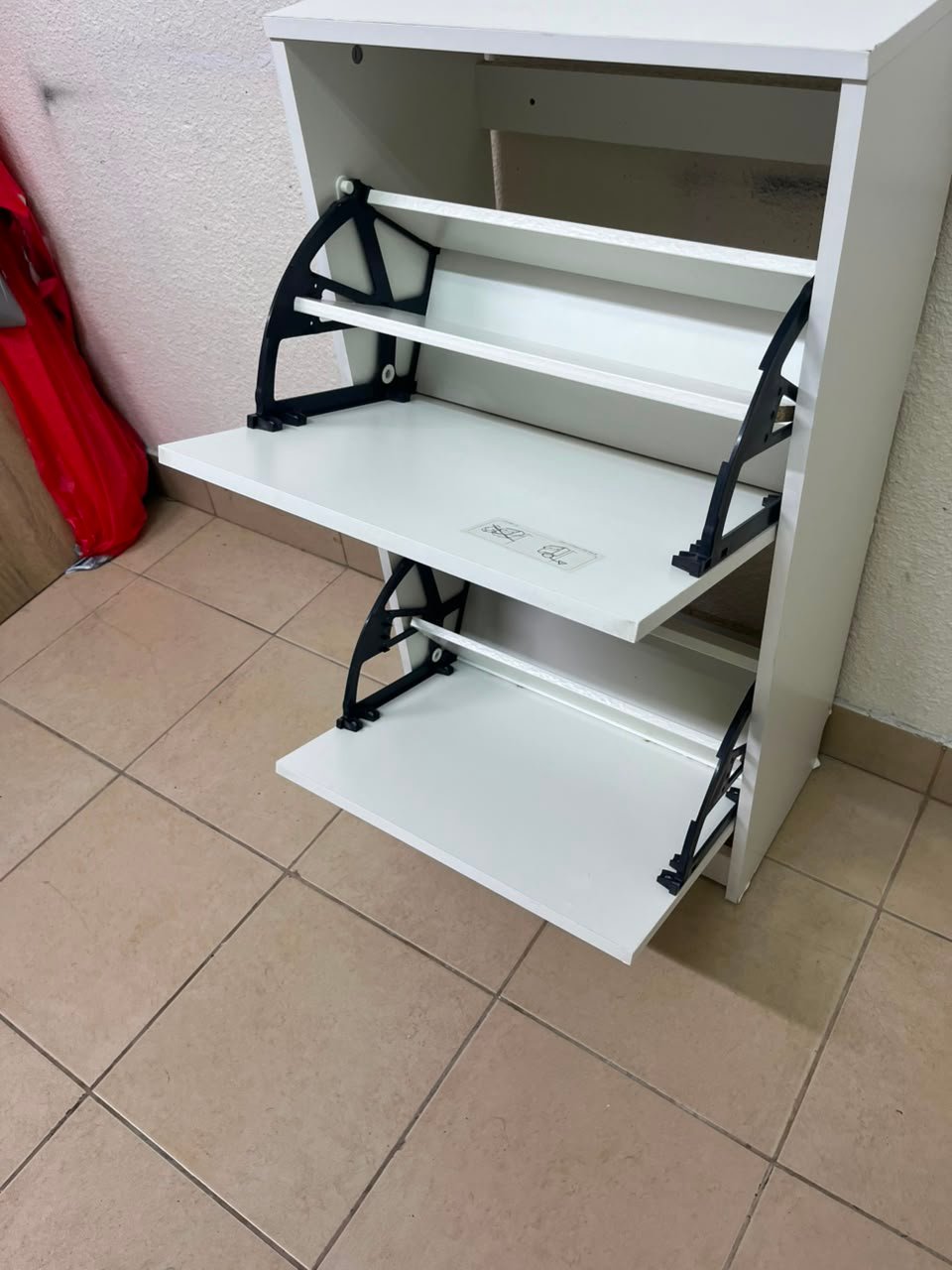 Minimalist White 2-Tier Shoe Cabinet / Storage Unit – Compact Tilt-Out Organizer with Handleless Flap Doors - Image 5