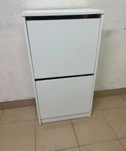 Minimalist White 2-Tier Shoe Cabinet / Storage Unit – Compact Tilt-Out Organizer with Handleless Flap Doors - Image 7