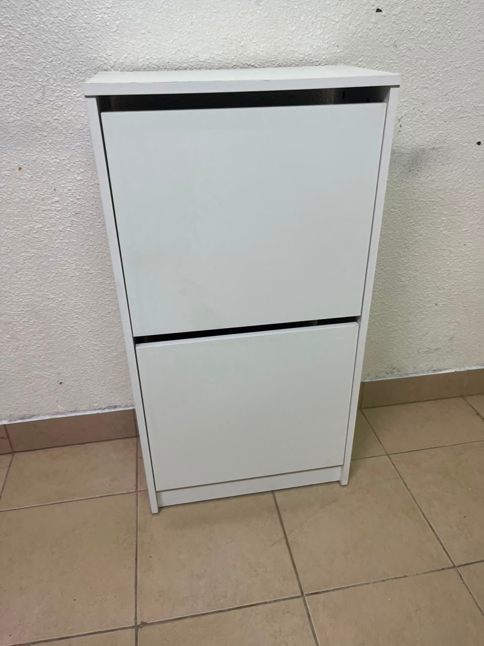 Minimalist White 2-Tier Shoe Cabinet / Storage Unit – Compact Tilt-Out Organizer with Handleless Flap Doors - Image 7