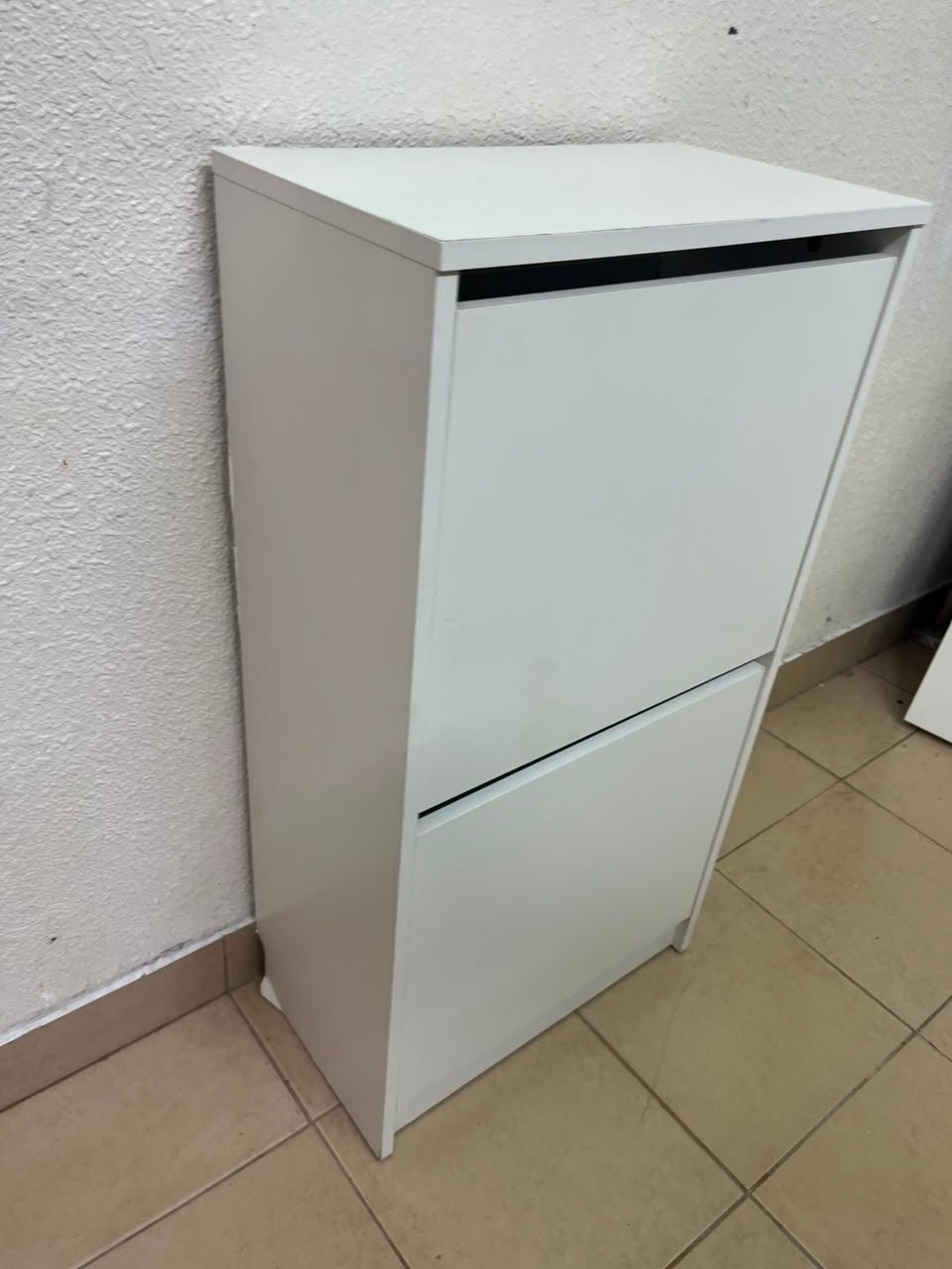 Minimalist White 2-Tier Shoe Cabinet / Storage Unit – Compact Tilt-Out Organizer with Handleless Flap Doors - Image 8