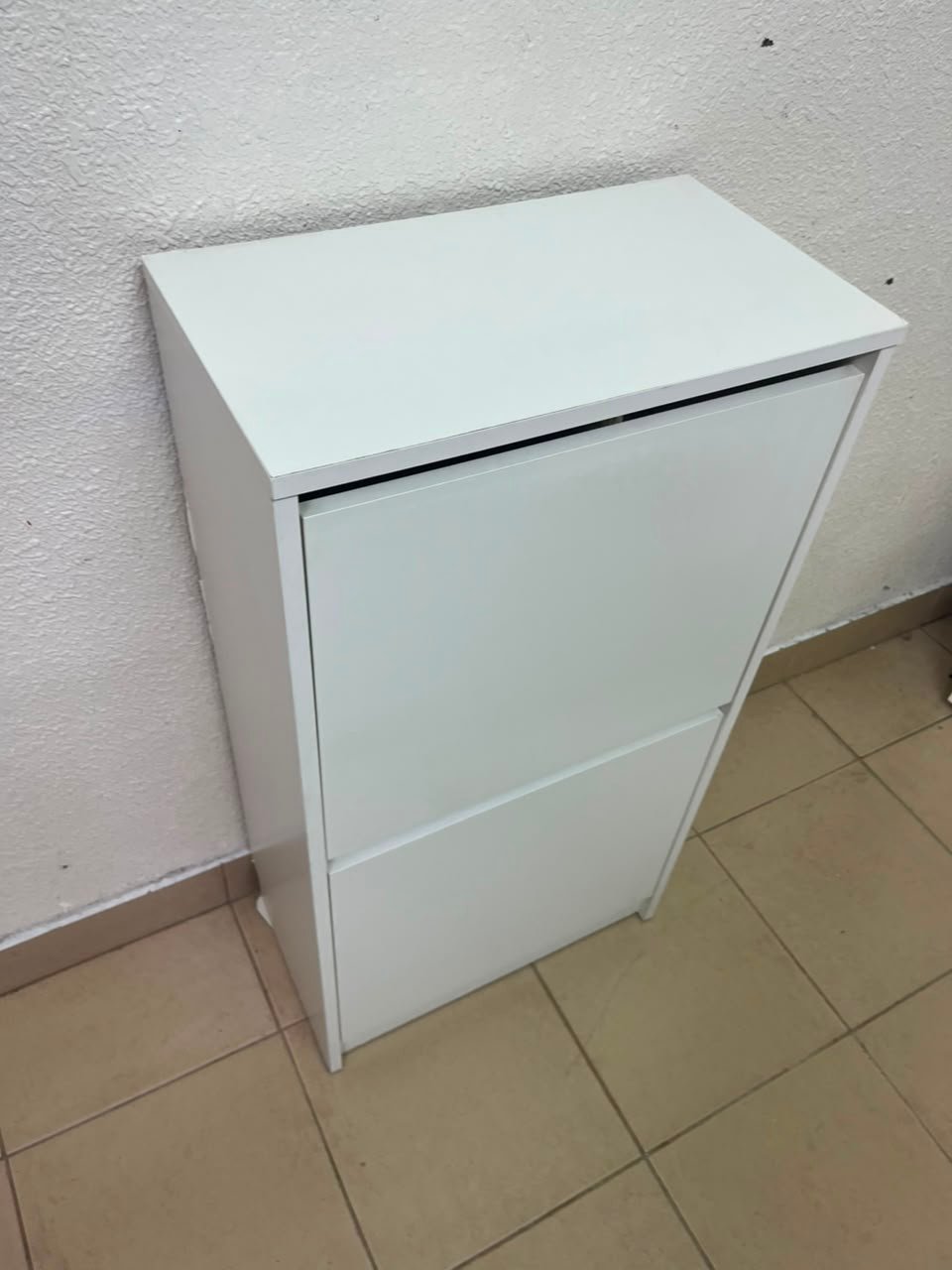 Minimalist White 2-Tier Shoe Cabinet / Storage Unit – Compact Tilt-Out Organizer with Handleless Flap Doors - Image 11