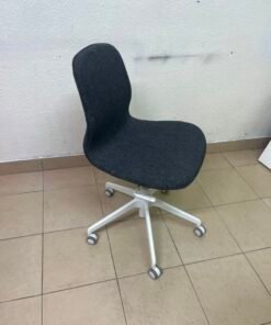 Modern Ergonomic Swivel Desk Chair – Charcoal Textured Fabric Shell with White 5-Star Base & Casters - Image 2