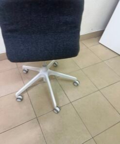 Modern Ergonomic Swivel Desk Chair – Charcoal Textured Fabric Shell with White 5-Star Base & Casters - Image 3